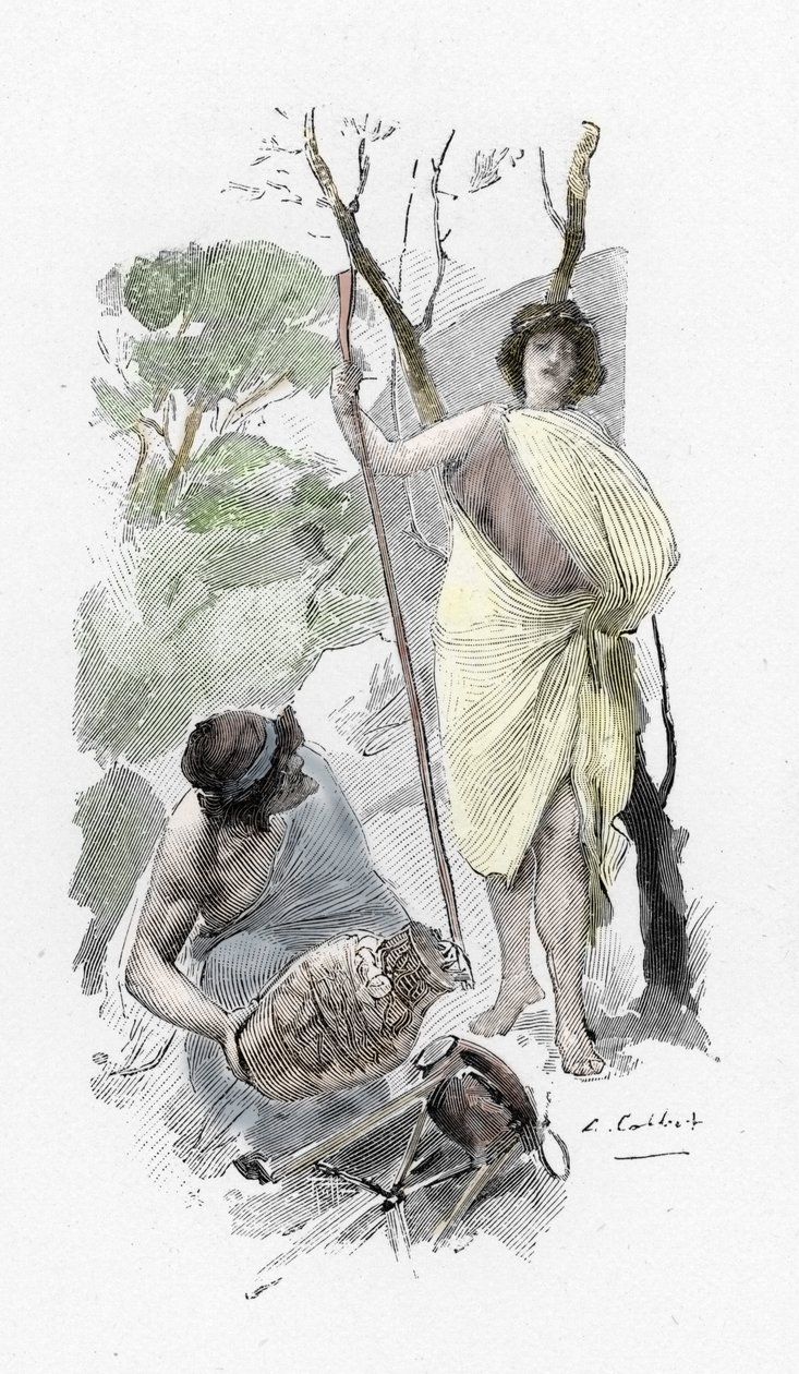 Odyssee von Homer: Odysseus kehrt nach Ithaka zurück und trifft Athena, verkleidet als Hirtenjunge (Illustration von Antoine Calbet) von Antoine Calbet