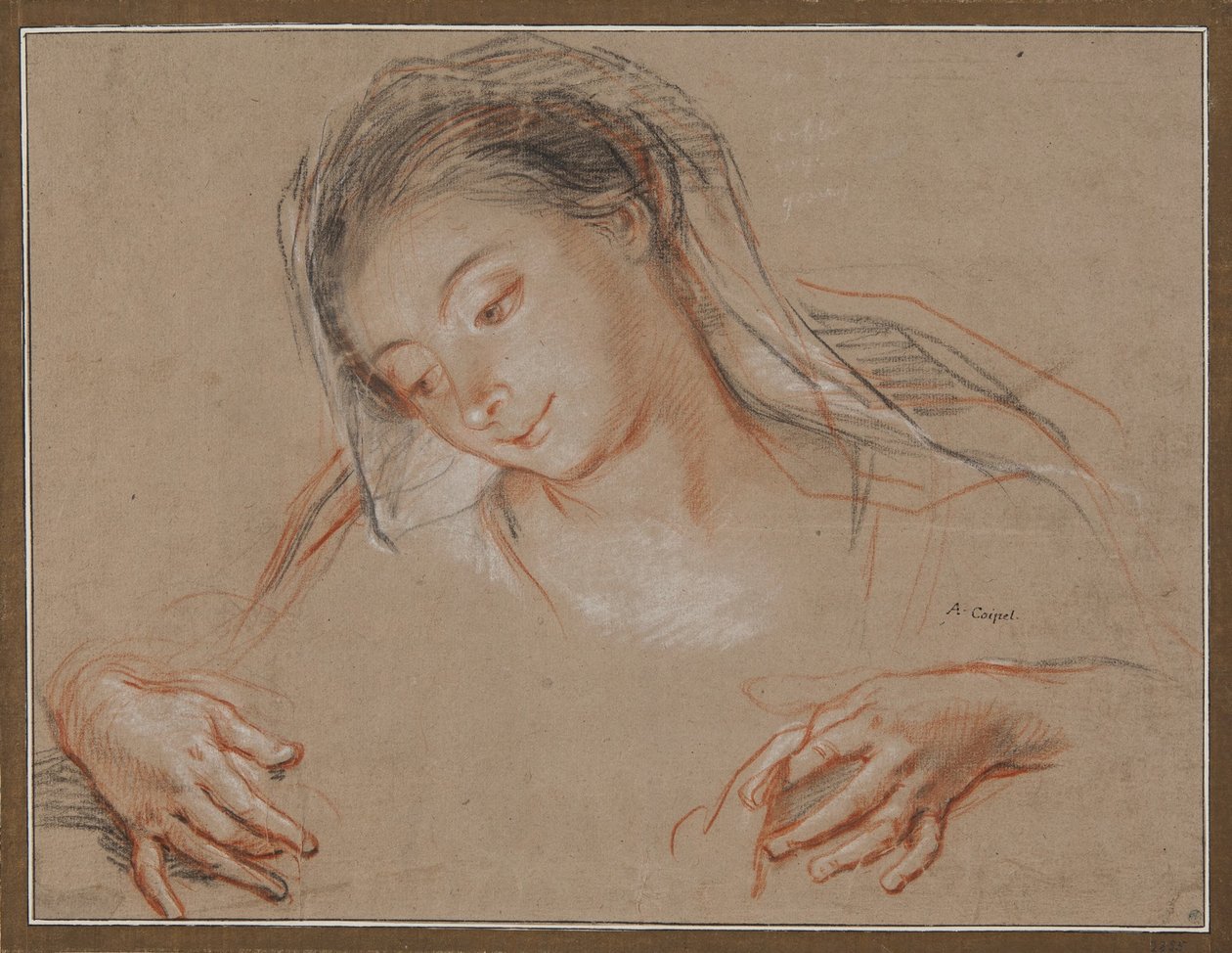 Studie für eine Madonna. Kopf und zwei Hände von Antoine Coypel