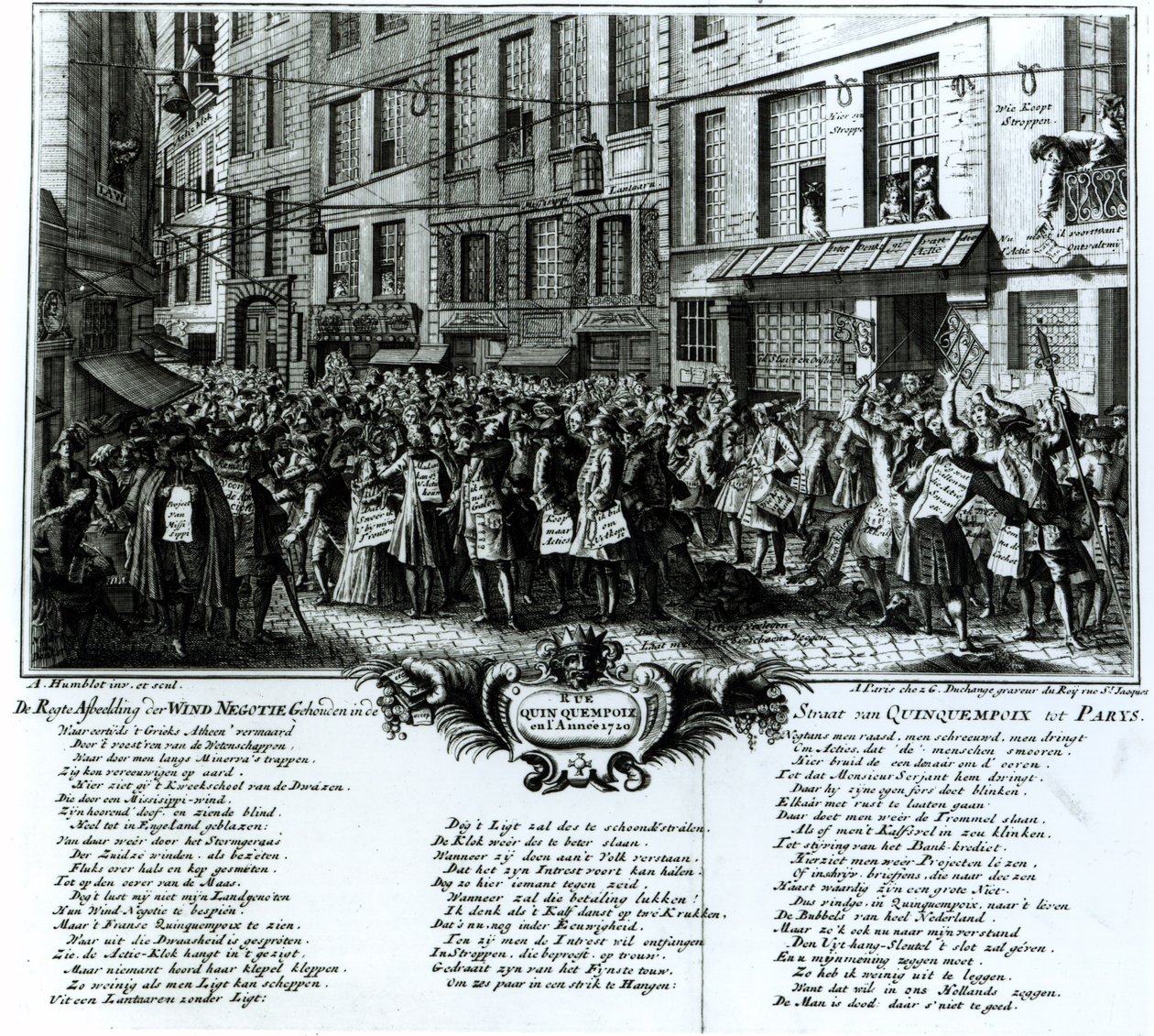 Rue Quinquempoix im Jahr 1720 von Antoine Humblot