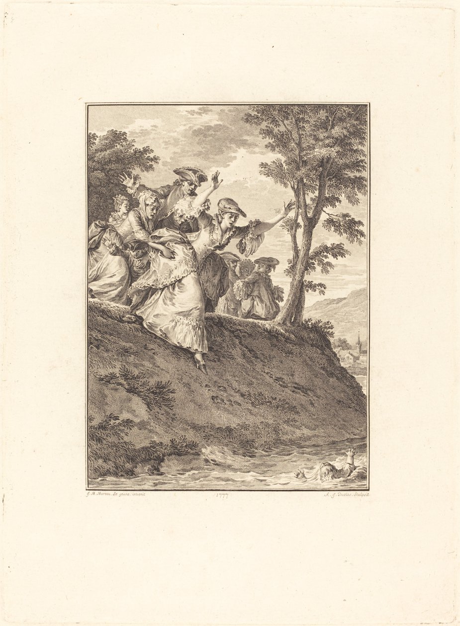 Sie stürzt sich nach ihm von Antoine Jean Duclos after Jean Michel Moreau