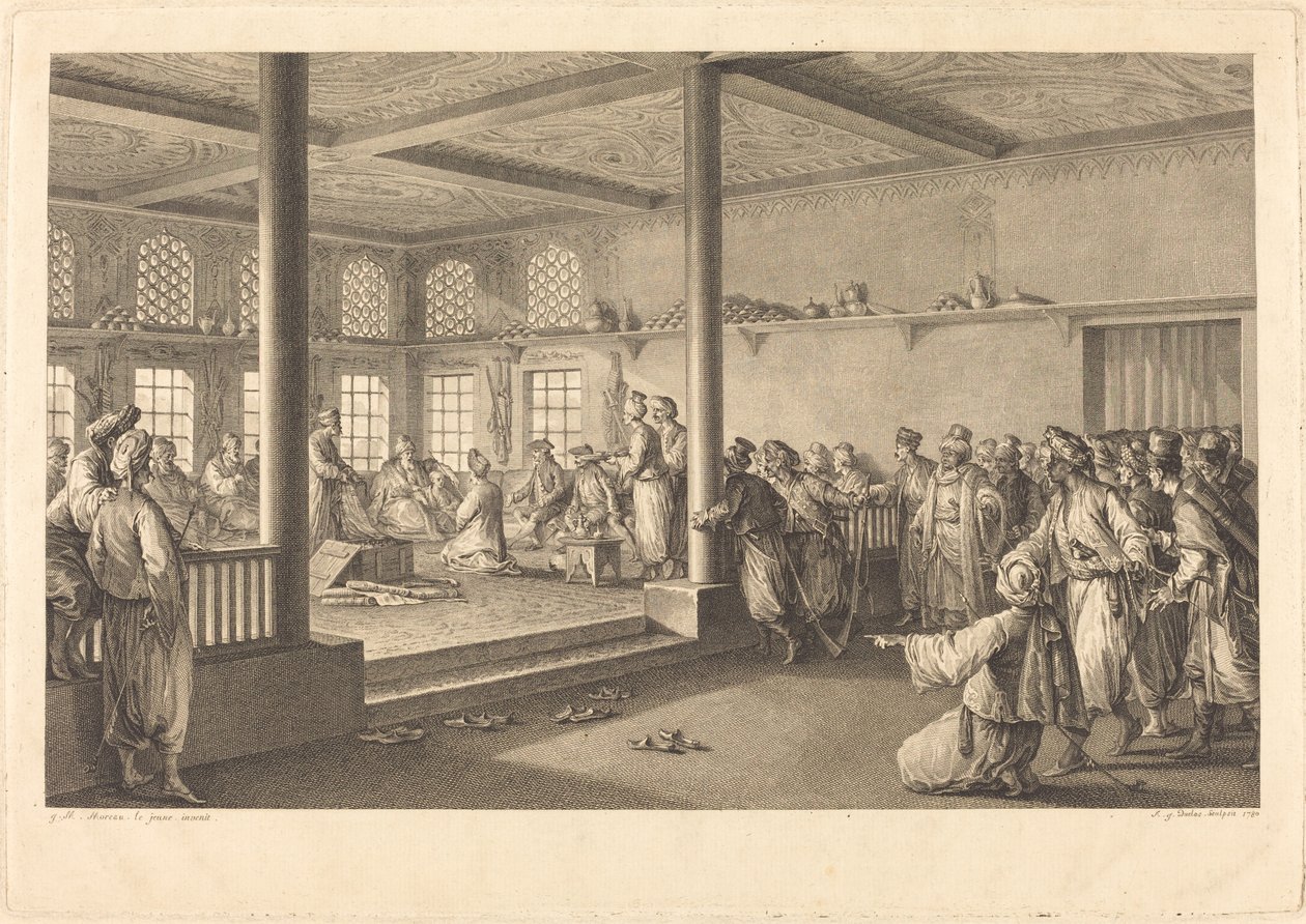 Empfang von Choiseul-Gouffier bei Hassan-Tchousch-Oglou von Antoine Jean Duclos after Jean Michel Moreau