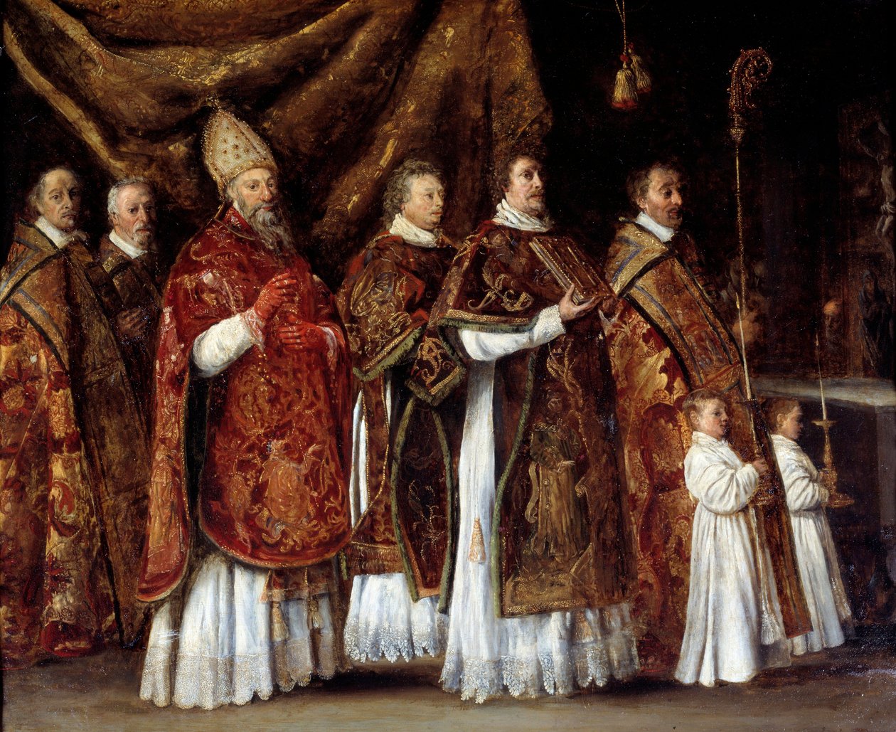 Pontifikalmesse oder ein Bischof, der zum Altar aufsteigt oder Prozession von Antoine Le Nain