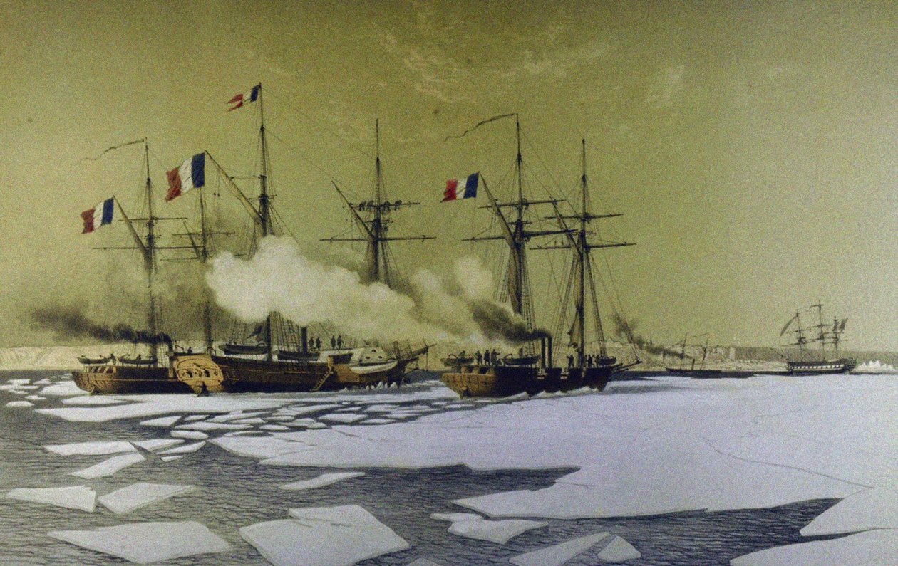 Eisbrechen im Dnjepr-Liman für den Durchgang von schwimmenden Batterien, 1855-1856, 1860 von Antoine Leon Morel Fatio