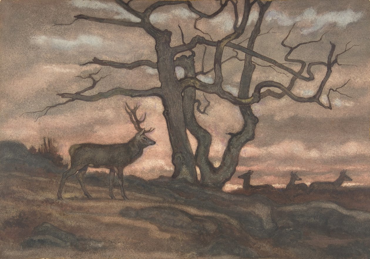 Hirsch und Baum gegen Sonnenuntergang, 1810-75 von Antoine Louis Barye