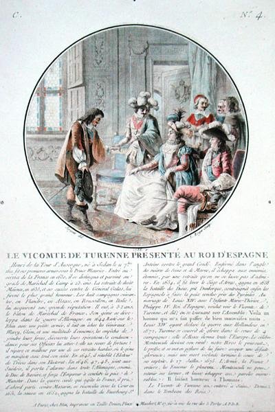 Der Viscount von Turenne wird König Philipp IV. von Spanien vorgestellt, graviert von L. Roger von Antoine Louis Francois (after) Sergent Marceau