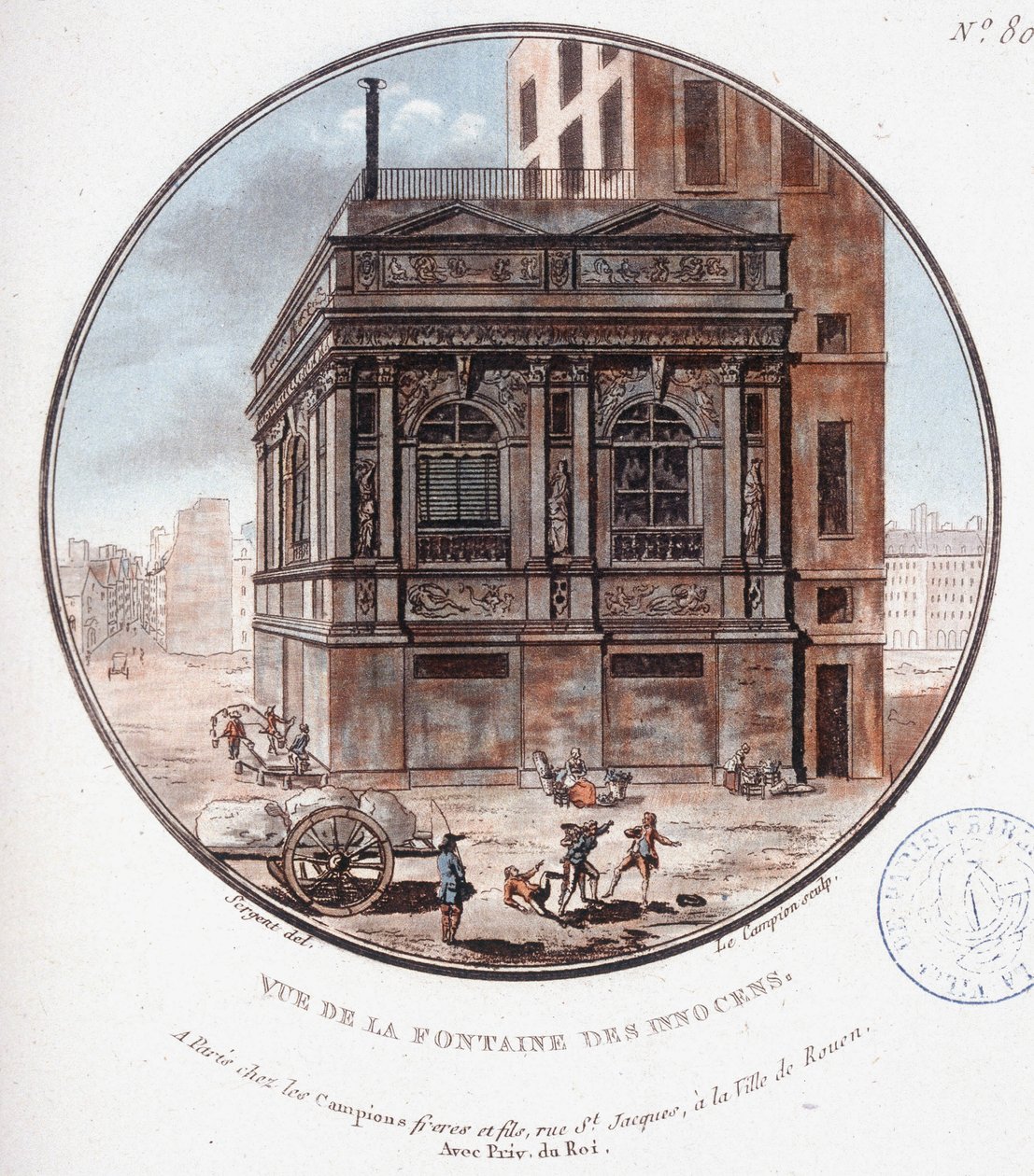 Ansicht des Brunnens der Unschuldigen. In pittoresken Ansichten der Hauptgebäude von Paris von Sergeant von Antoine Louis Francois Sergent Marceau