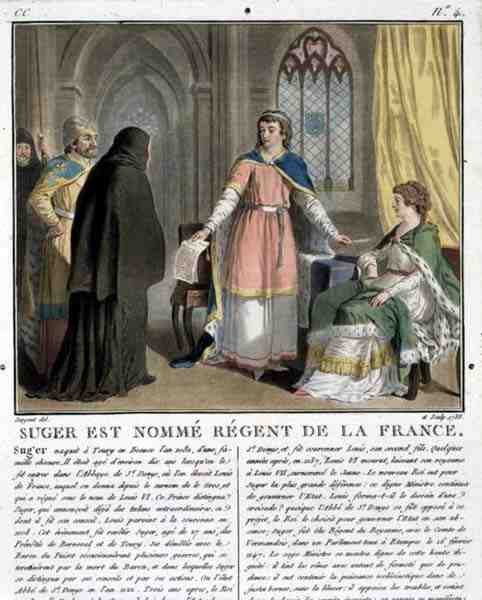 Abt Suger (1082-1152) wird zum Regenten von Frankreich ernannt, 1788 von Antoine Louis Francois Sergent Marceau