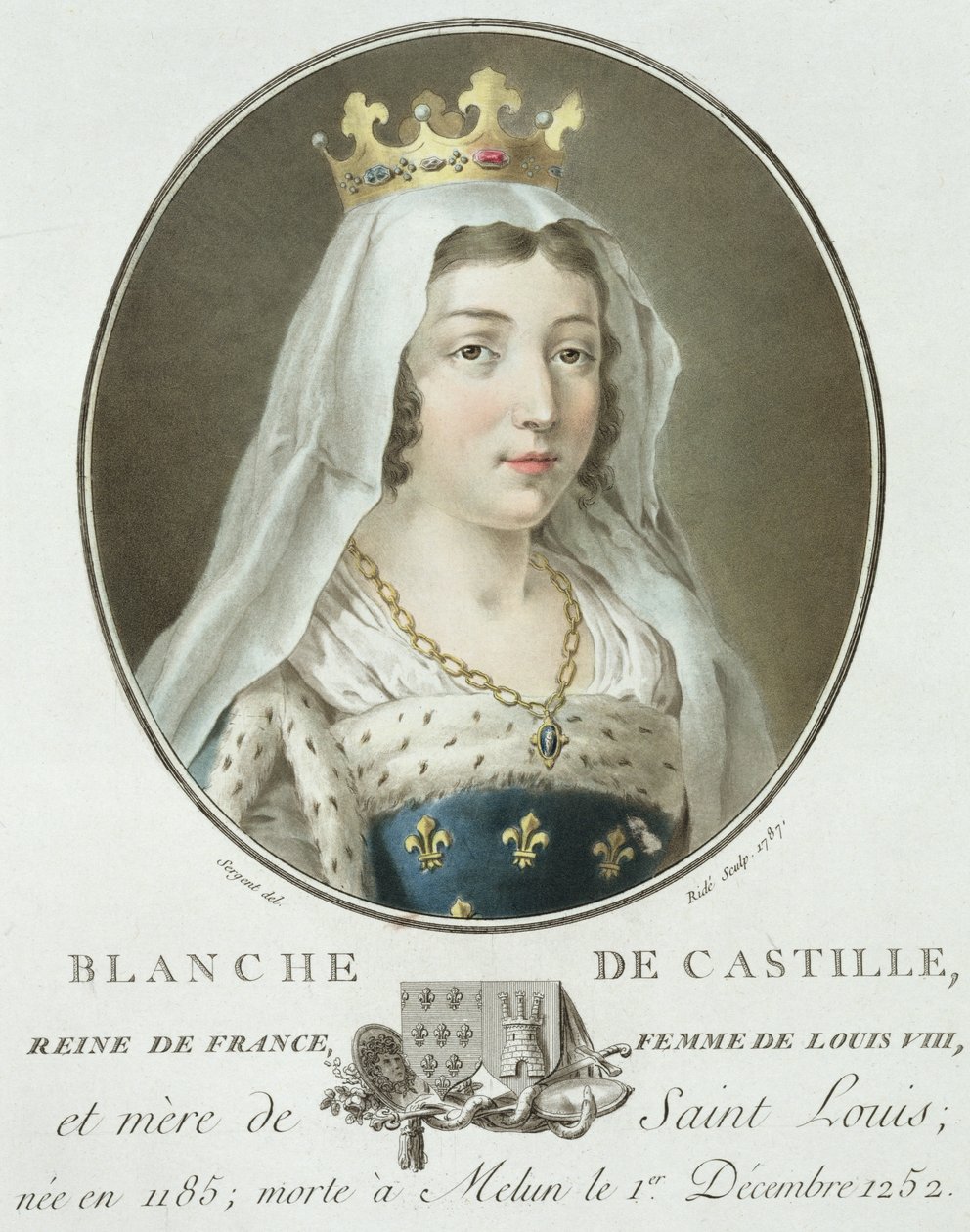 Porträt von Blanche de Castille (1185-1252) graviert von Ride, 1787 von Antoine Louis Francois Sergent Marceau
