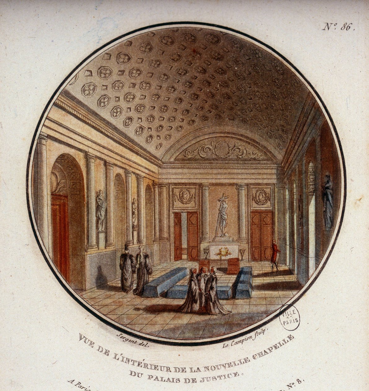 Ansicht des Inneren der neuen Kapelle des Gerichtsgebäudes, jetzt Sainte Chapelle, Paris. In malerische Ansichten der Hauptgebäude von Paris von Sergeant von Antoine Louis Francois Sergent Marceau