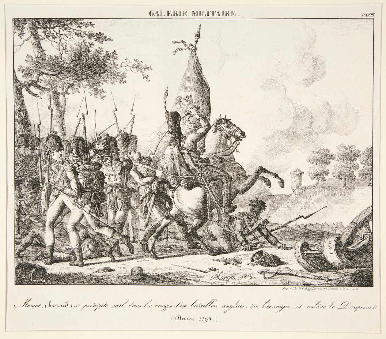 Menier (Husar) wirft sich allein in die Linie eines englischen Bataillons, tötet den Fähnrich und erobert die Fahne (Druten, 1795) von Antoine Pierre Mongin