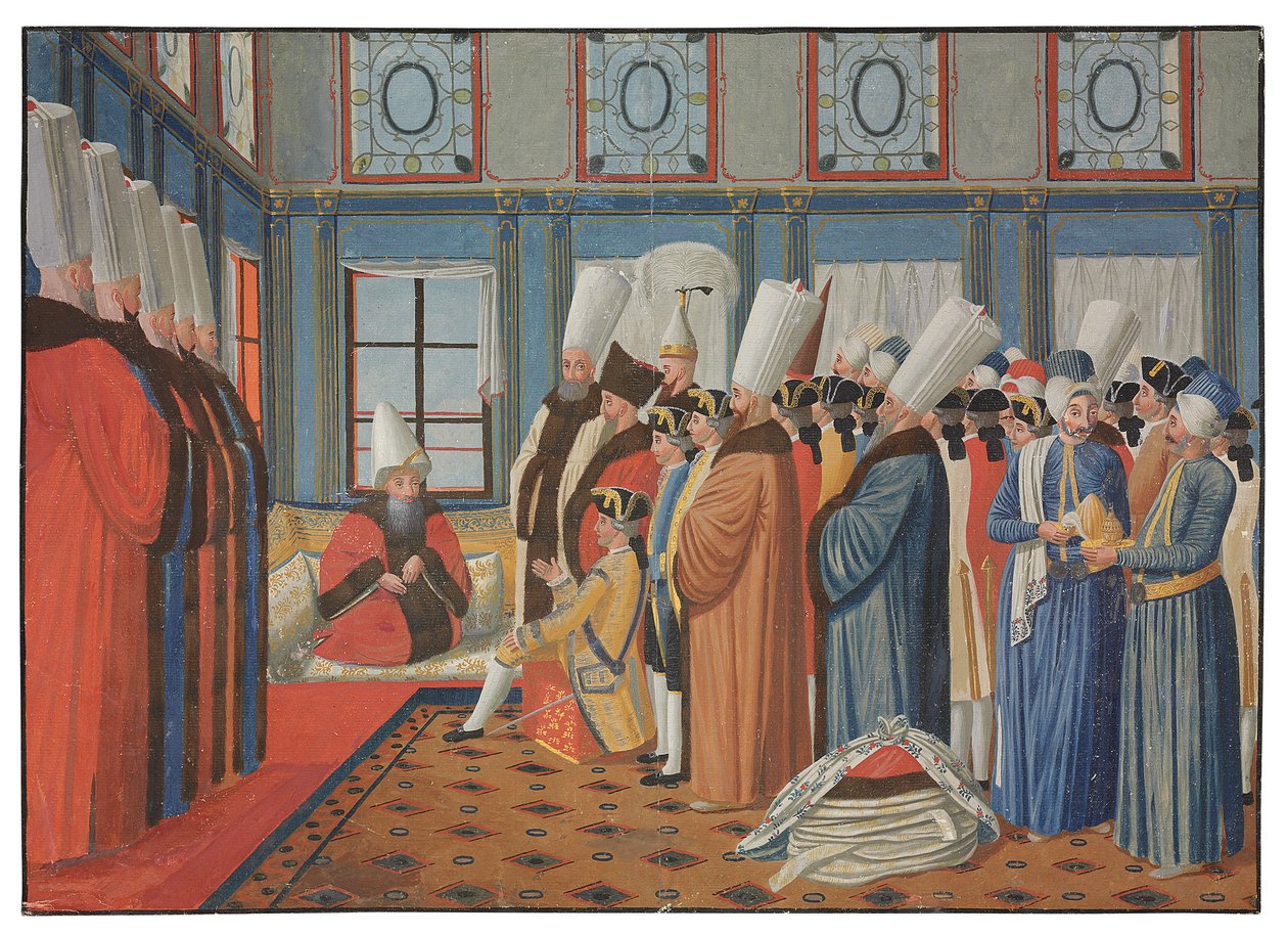 Die Vorstellung des Grafen de Vergennes, Botschafter von Ludwig XV., bei Reis Effendi, Großwesir des osmanischen Sultans Uthman III. am 31. Mai 1755 von Antoine de Favray