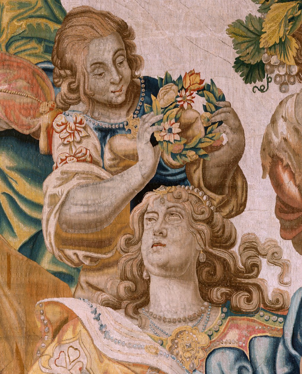 Flämischer Wandteppich. Serie Geschichte des Theseus. Bacchus nimmt Ariadne zur Frau. Neunter Wandteppich der Serie. Modell Anthonis Sallaert. Herstellung Jan Raes der Jüngere, Brüssel. Ca 1630. Stoff Seide und Wolle. Größe 392 x 45 von Antoine or Anthonis Sallaert