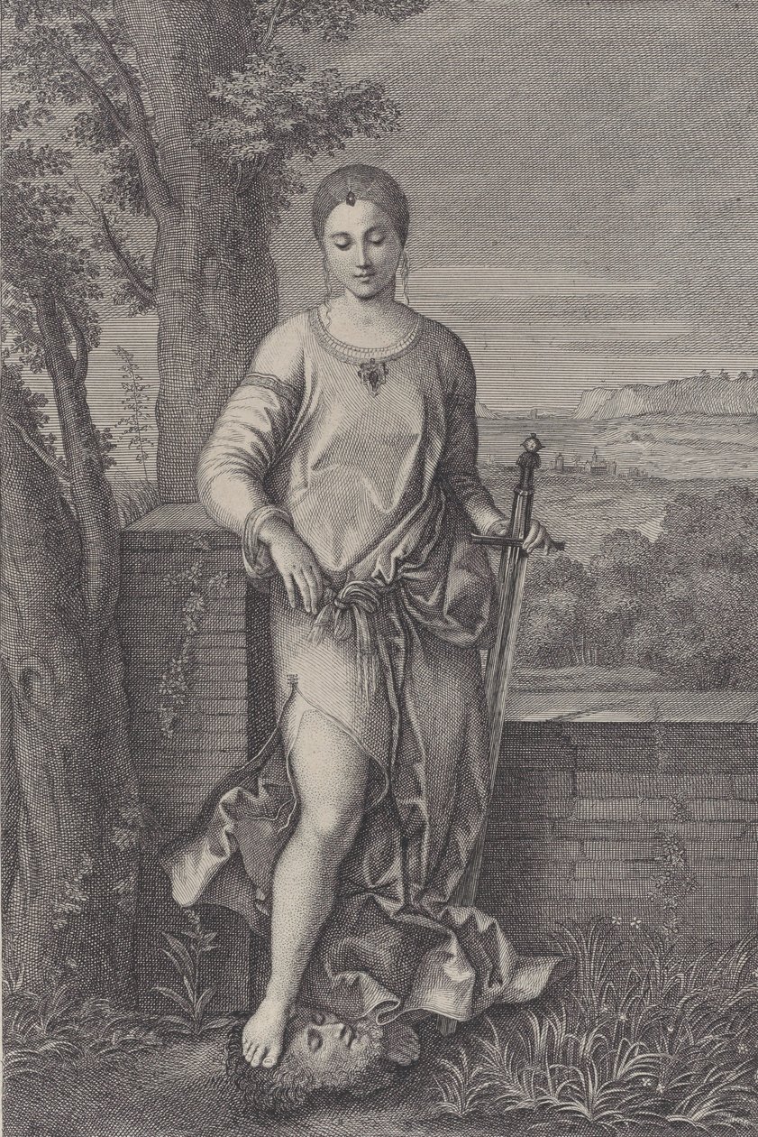 Judith steht mit ihrem Fuß auf dem Kopf von Holofernes, um 1729 von Antoinette Larcher