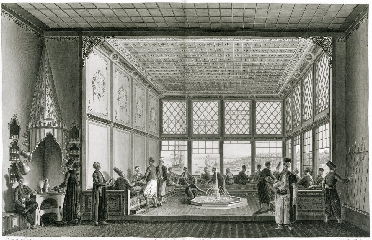 Innenansicht eines öffentlichen Cafés in Konstantinopel am Bosporus, 1819 von Anton Ignaz Melling