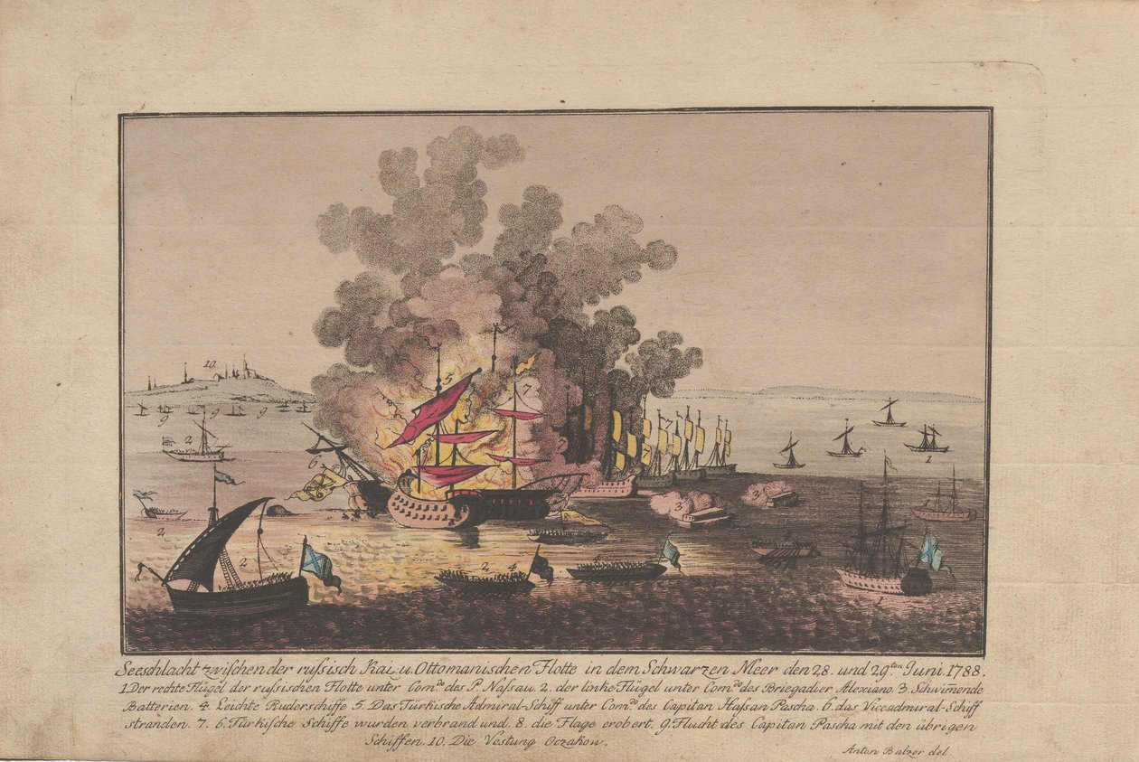 Seeschlacht zwischen der russischen und osmanischen Flotte im Schwarzen Meer am 28. und 29. Juni 1788, 1788 von Anton Balzer
