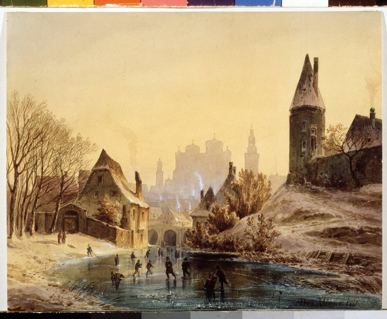 Eislaufbahn auf einem Fluss, Aquarell von Anton Doll (1826-1887) 1855, Puschkin-Museum, Moskau von Anton Doll