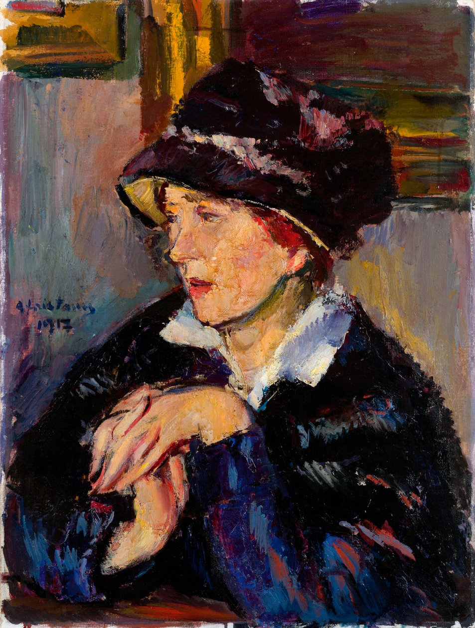 Frau mit einem dunklen Hut von Anton Faistauer