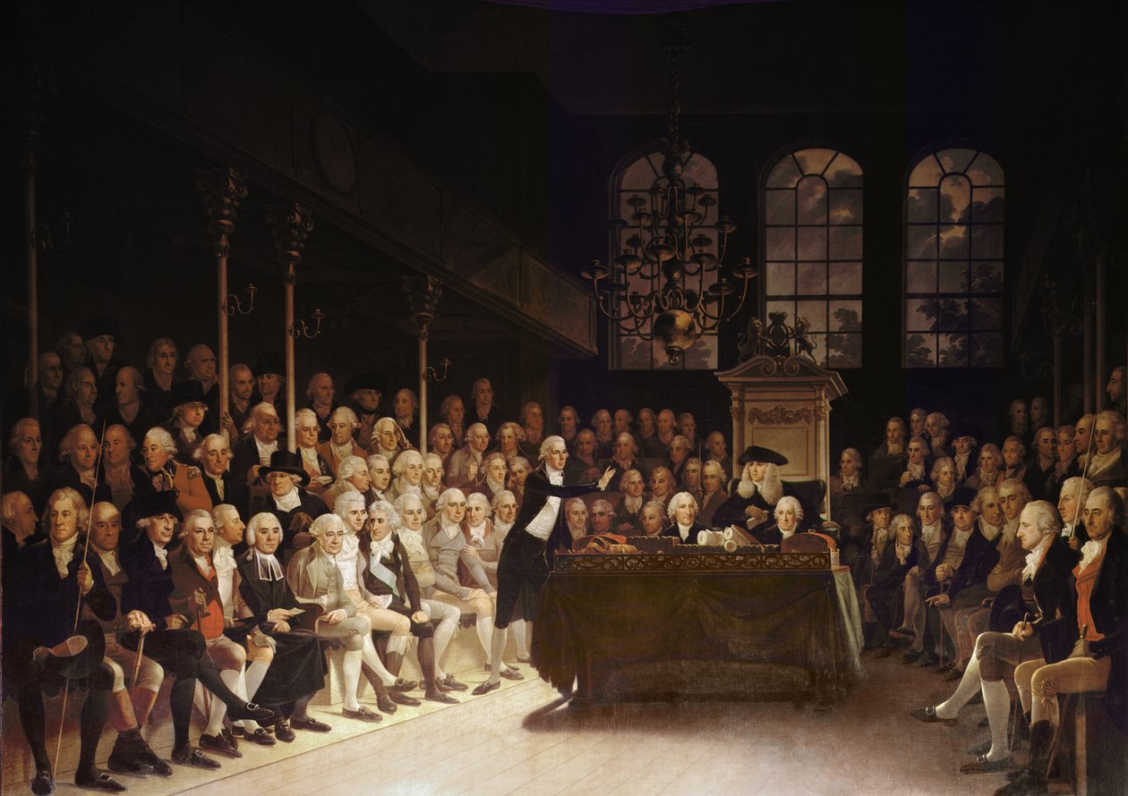 William Pitt spricht vor dem House of Commons über die französische Kriegserklärung 1793 von Anton Hickel