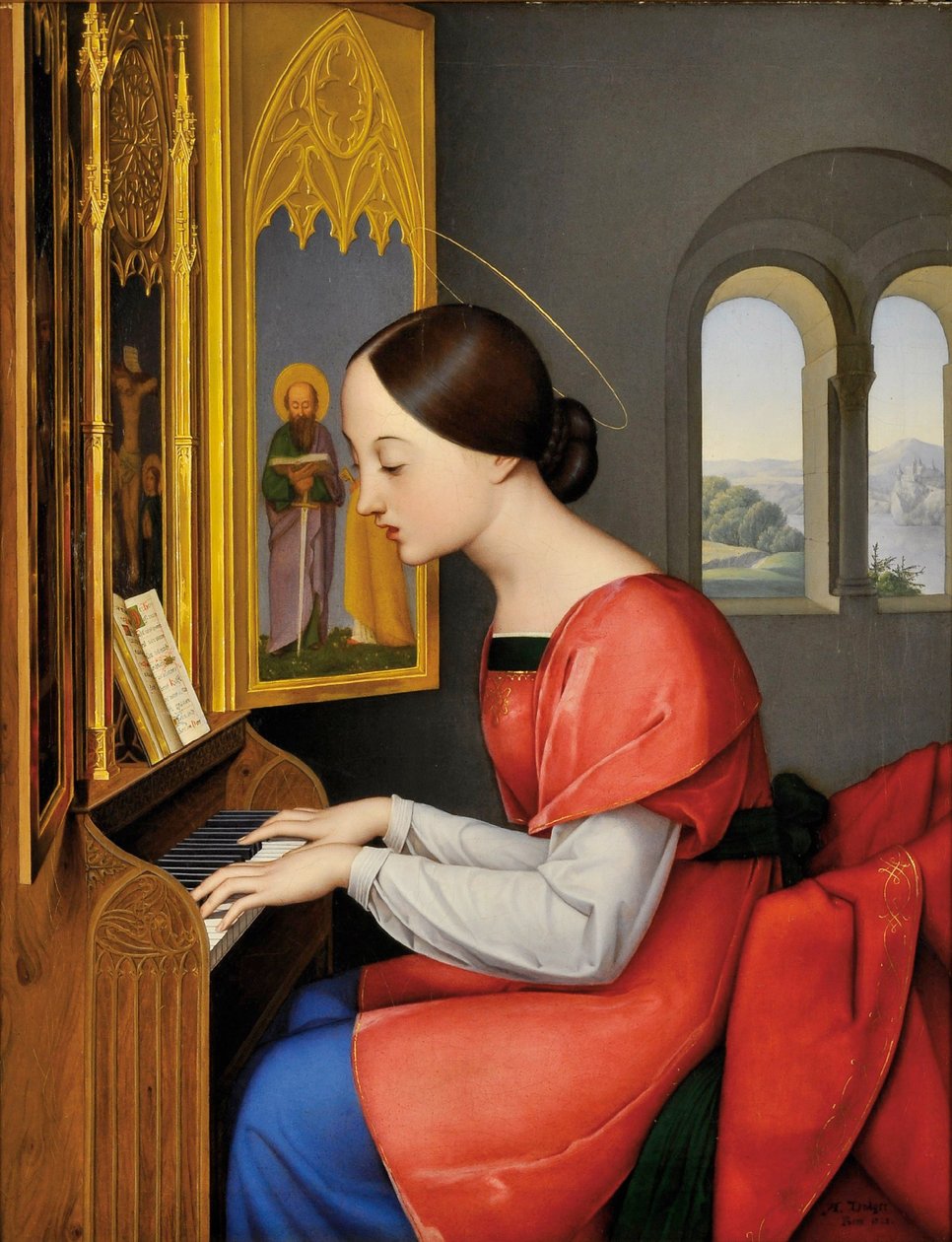 Heilige Cäcilia von Rom spielt die Orgel - Gemälde von Anton Josef Dräger (1794-1833) von Anton Josef Dräger
