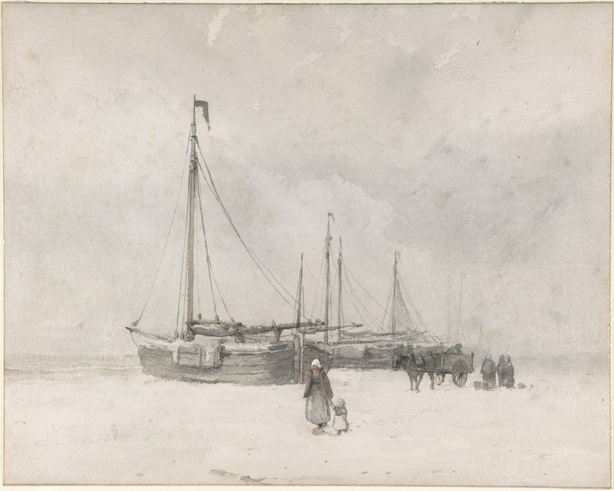Fischerboote am Strand im Winter von Anton Mauve