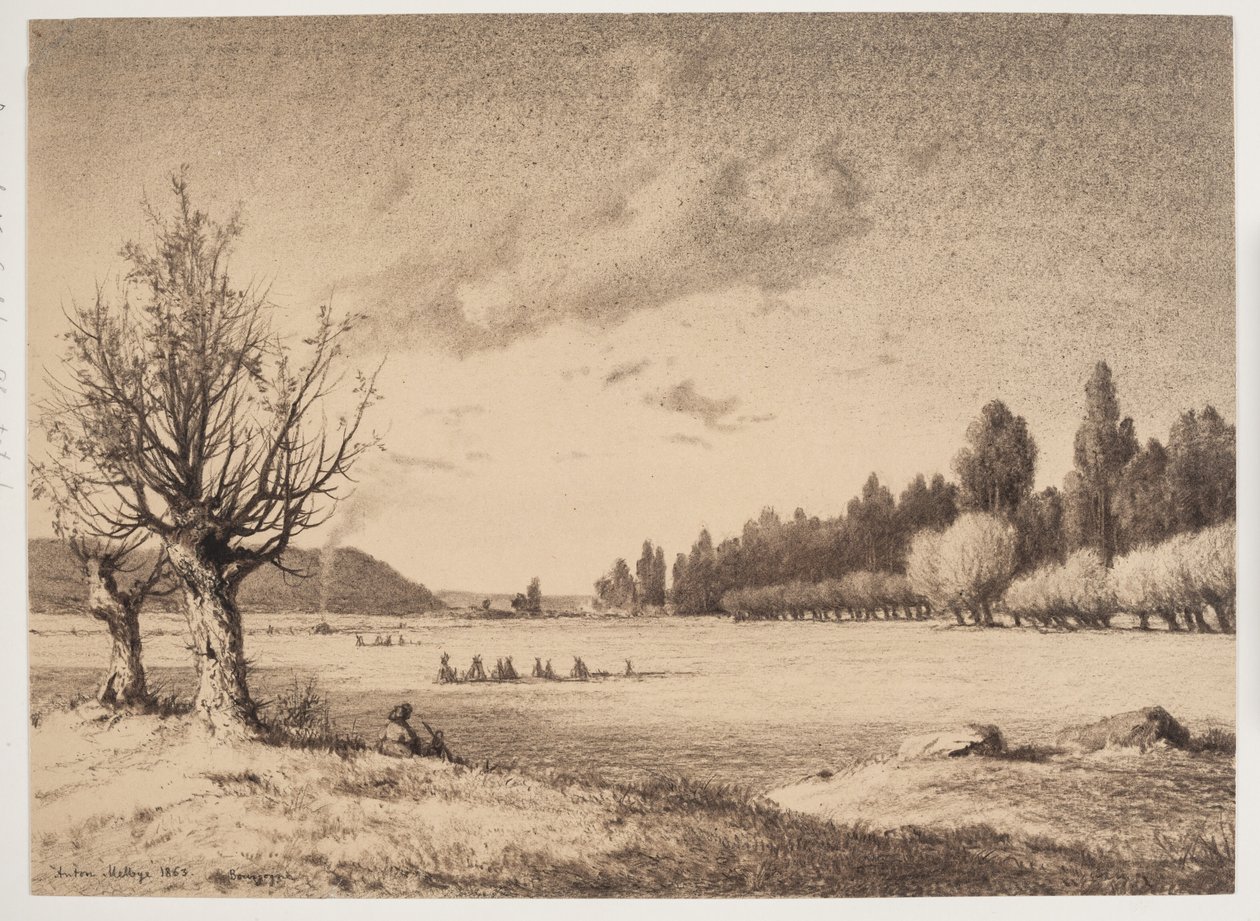 Offene Landschaft mit einem Wald in der Ferne. Burgund von Anton Melbye