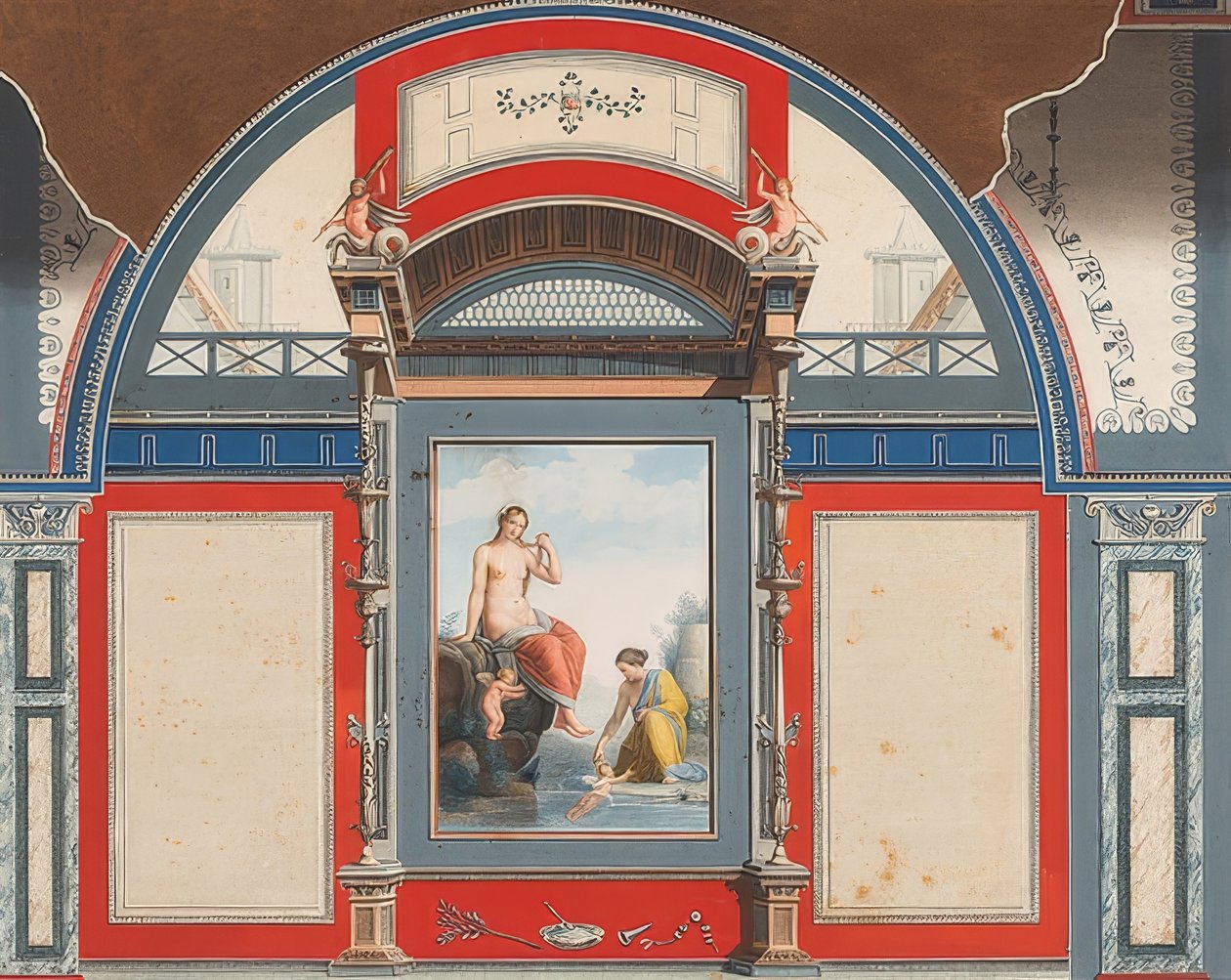 Wandgemälde eines römischen Hauses auf dem Gelände der Villa Negroni in Rom, Venus und eine Nymphe mit Eroten von Anton Raphael Mengs