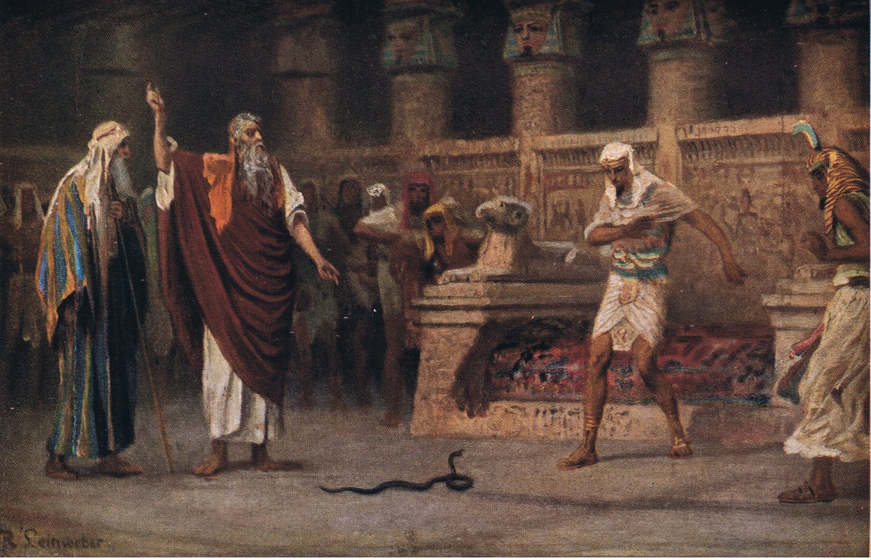 Moses und Aaron vor dem Pharao, aus Hulberts Geschichte der Bibel, veröffentlicht von The John Winston Company, 1932 von Anton Robert Leinweber