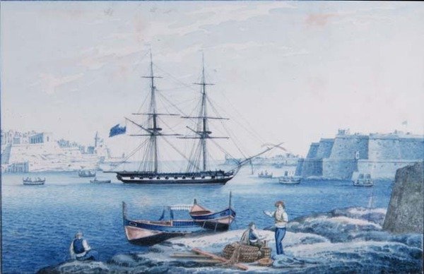 Malta: Blick auf den Eingang des Hafens von La Valletta von Isola Point von Anton the Younger (circle) Schranz
