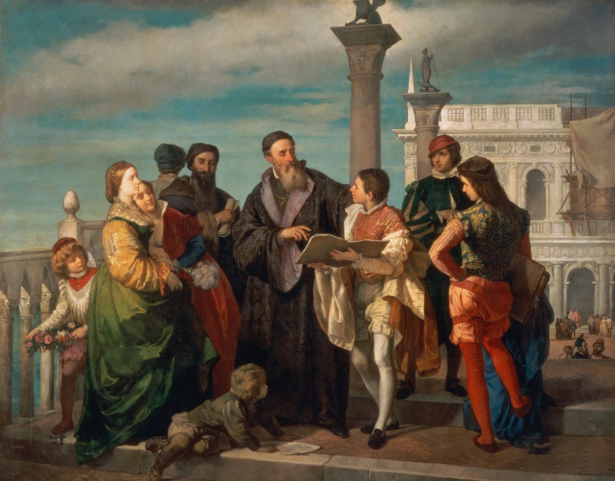 Das Treffen zwischen Tizian (1488-1576) und Veronese (1528-88) auf der Ponte della Paglia von Antonio Zona