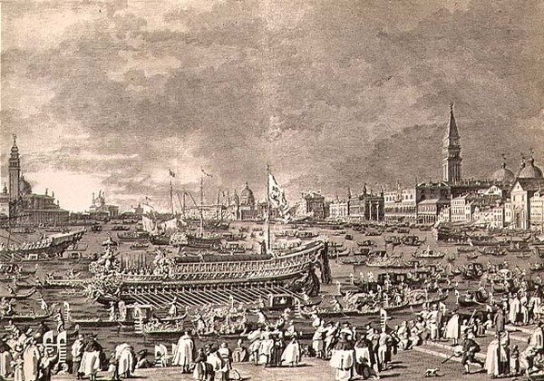 Die Ausschiffung des Dogen auf der Bucintoro zur Hochzeit mit dem Meer, graviert von Giovanni Battista Brustolon von Antonio (after) Canaletto