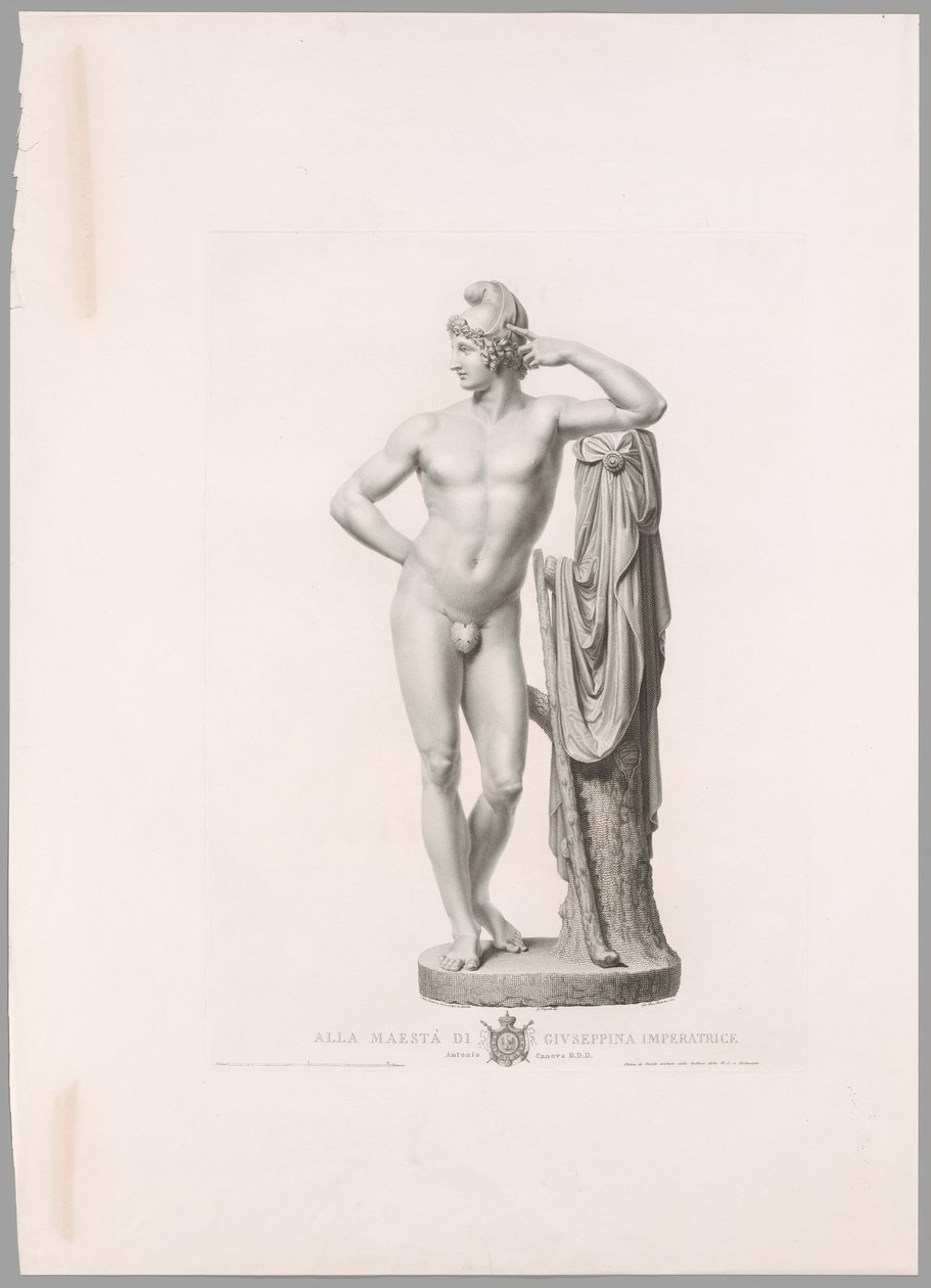 Paris lehnt an Baumstumpf, Vorderansicht, aus Oeuvre de Canova von Antonio Canova