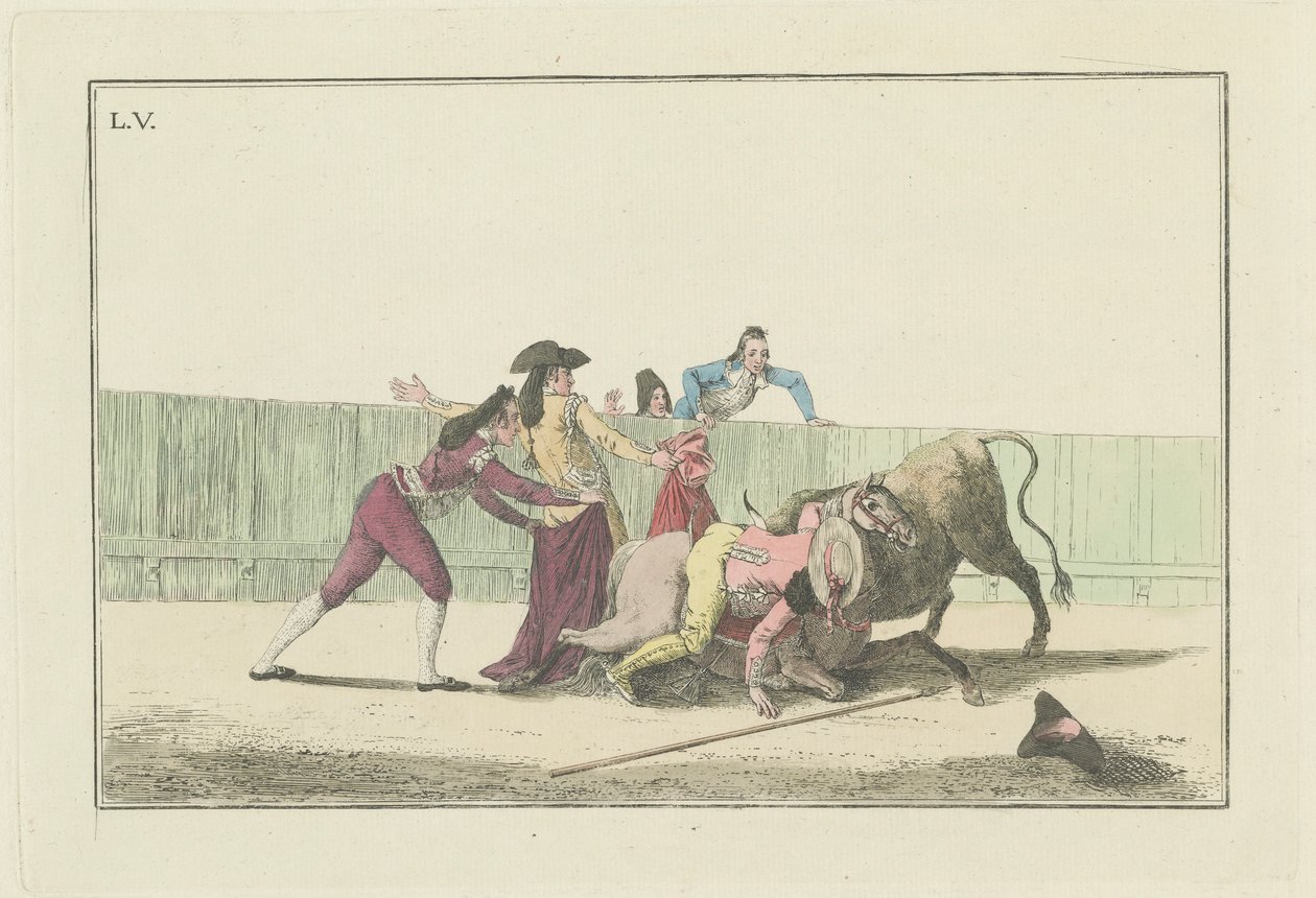 Tafel V, aus der Serie Colección de las principales suertes de una corrida de toros (Sammlung der Hauptaktionen in einem Stierkampf) von Antonio Carnicero