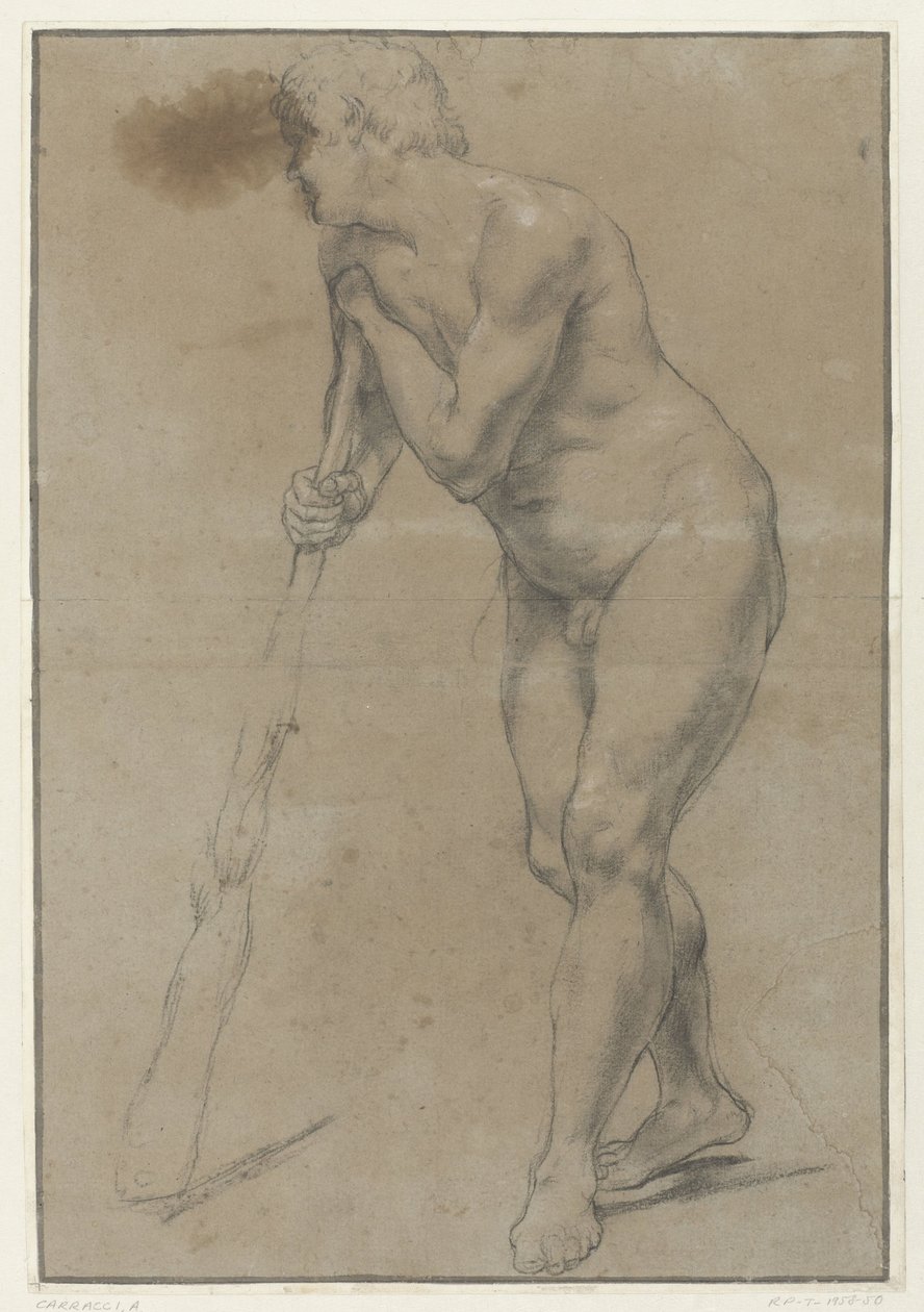 Studie eines nackten Mannes, der sich auf eine Keule stützt von Antonio Carracci