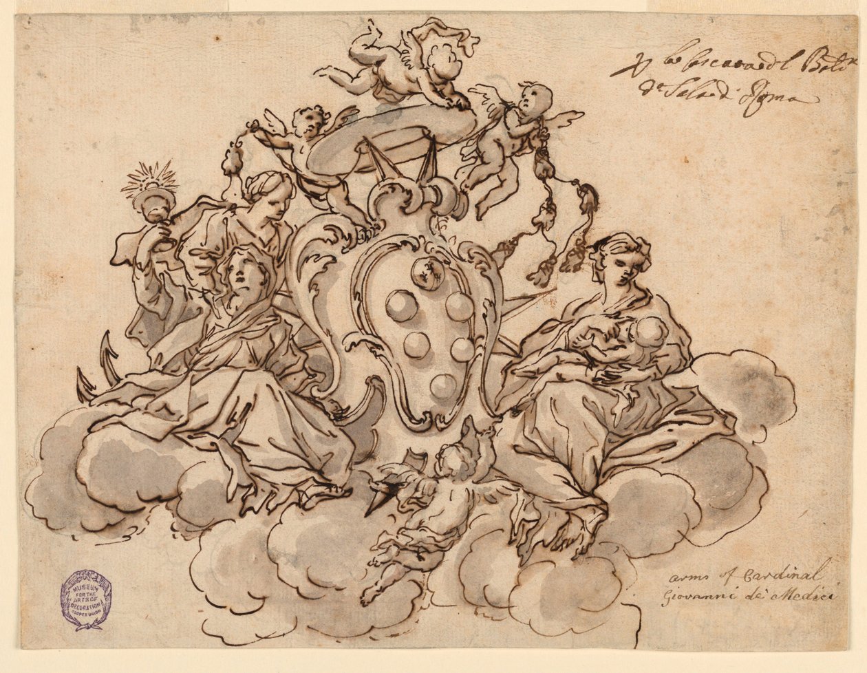Entwurf für eine Deckenmalerei (?) mit dem Wappen von Kardinal Francesco Maria de