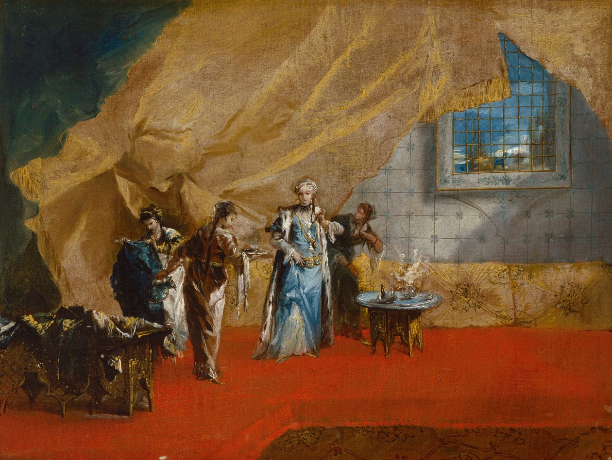 Innenraum: Eine Sultana trinkt Kaffee im Harem, 1742-1743 von Antonio Guardi