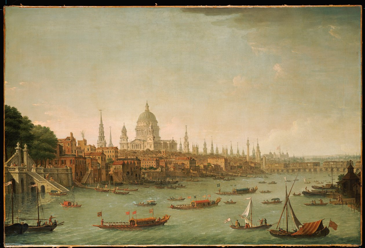 Ein Panoramablick auf die Stadt London von der Themse in der Nähe des Wasserkastells von Somerset House von Antonio Joli