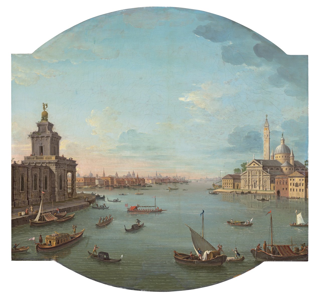 Blick auf San Giorgio Maggiore, Venedig, mit der Punta della Dogana im Vordergrund von Antonio Joli