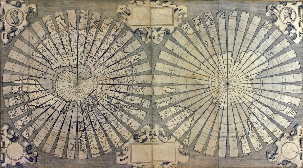 Gekrümmte Weltkarte in zwei Hemisphären von Antonio & Kremer Gerard & Cimerlini Giovanni Paolo (16th century) Florianus