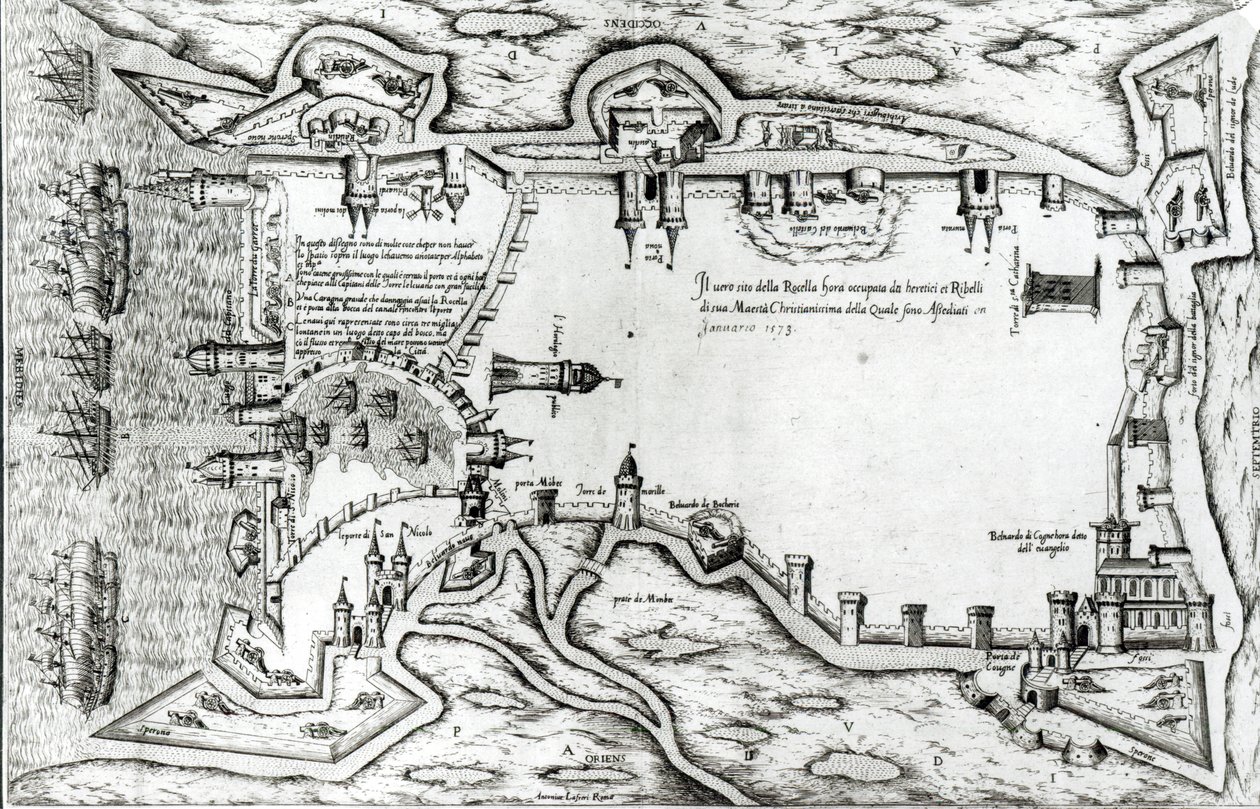 Karte, die La Rochelle zeigt, besetzt von den Hugenotten von Antonio Lafreri