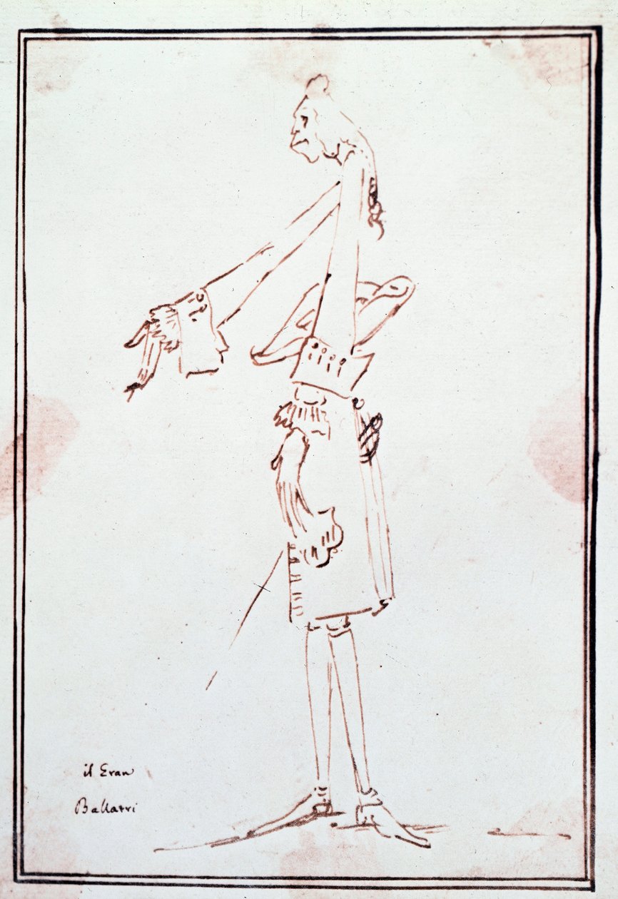 Porträt von Filippo Balatri (1676-1756), italienischer Kastrat. Karikatur von Anton Maria Zanetti (1679-1767). 18. Jahrhundert Private Sammlung von Antonio Maria Zanetti