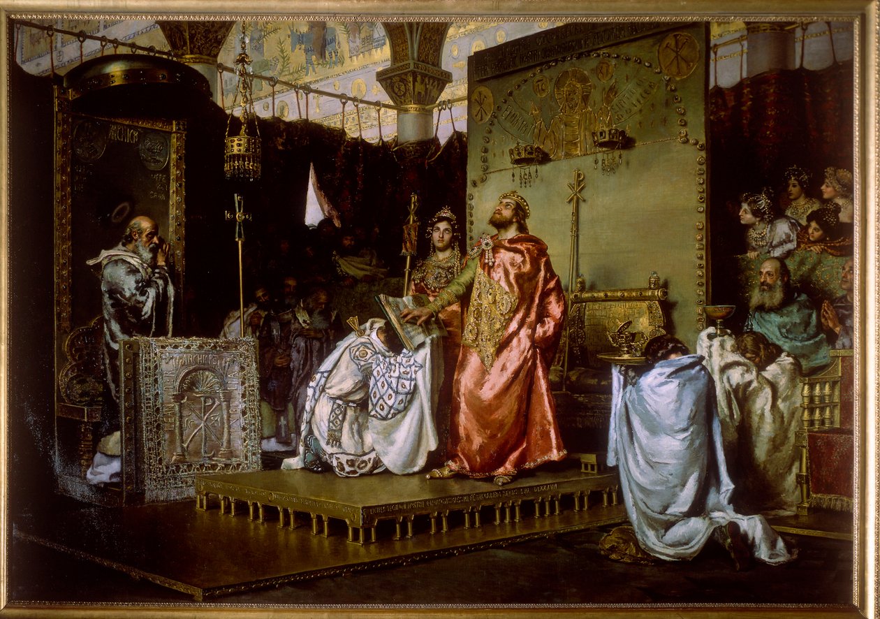 Drittes Konzil von Toledo (589) - Bekehrung von Reccared I. (559-601) zum Katholizismus von Antonio Munoz Degrain