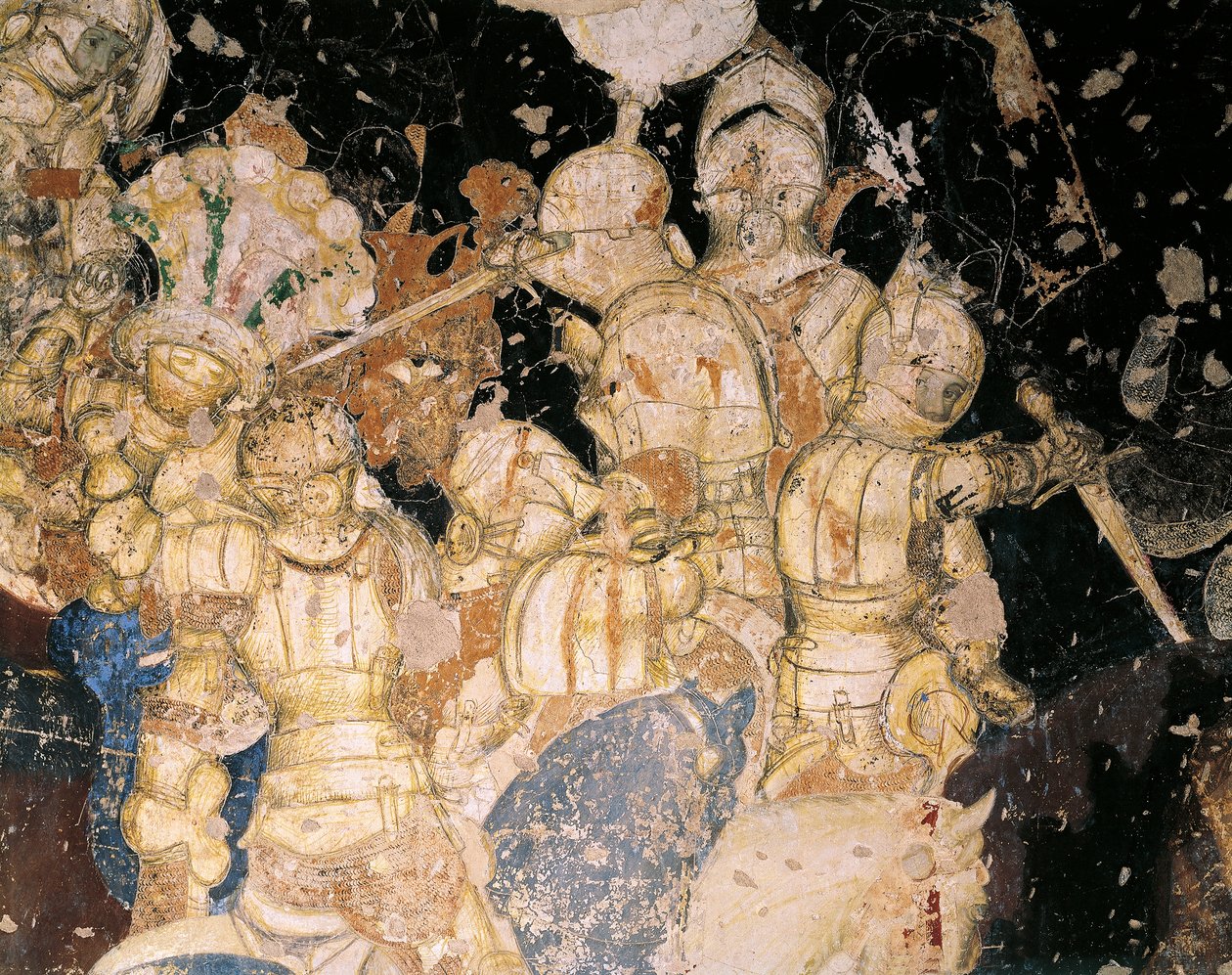 Turnier-Schlacht von Louvezerp, von Antonio Pisano, bekannt als Pisanello (vor 1395-ca. 1455), Fresko. (Detail) von Antonio Pisanello