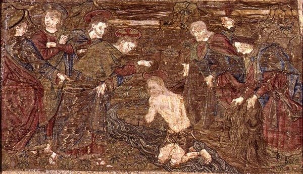 Christus tauft St. Johannes den Täufer, Wandteppich, der Szenen aus dem Leben des Heiligen darstellt von Antonio Pollaiuolo