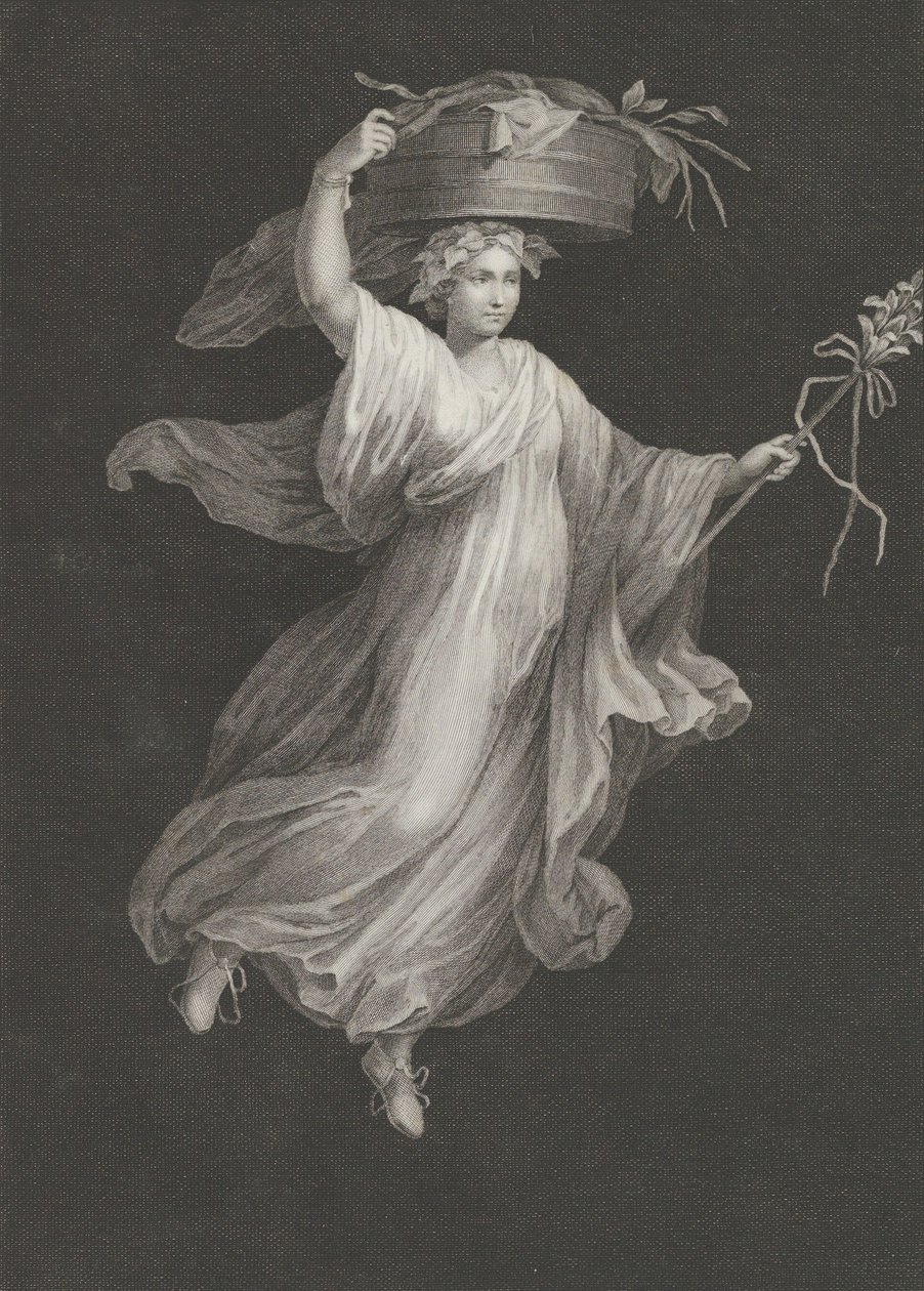 Eine Bacchantin trägt einen großen Korb auf dem Kopf und hält einen Stab in ihrer linken Hand, ca. 1795-ca. 1820 von Antonio Ricciani
