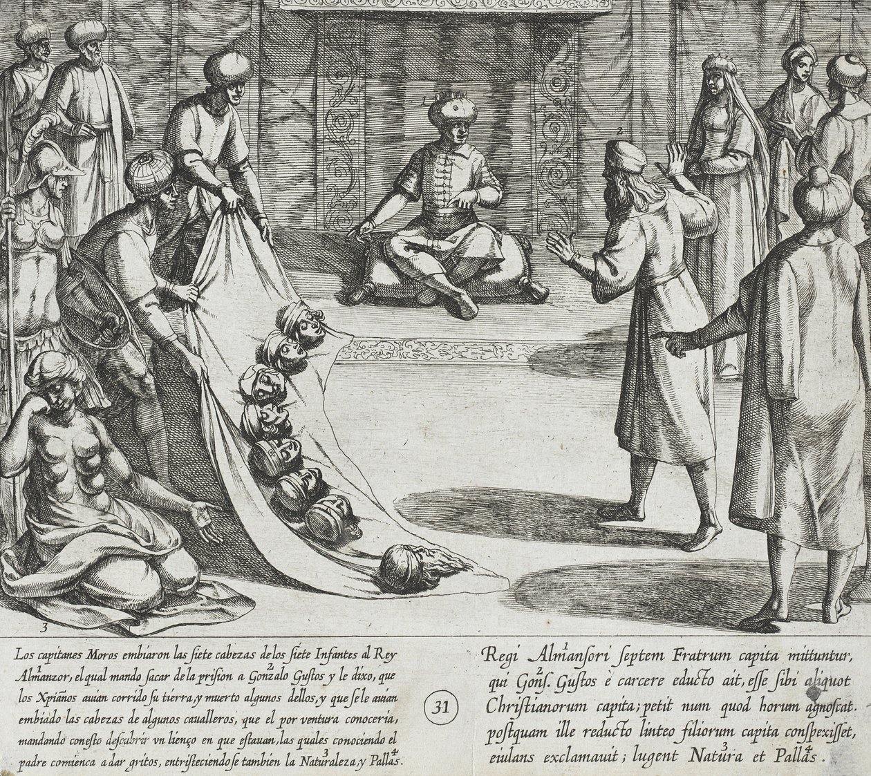 In der Gegenwart von Almanzor identifiziert Gonzalo Gustos die abgetrennten Köpfe seiner Söhne von Antonio Tempesta