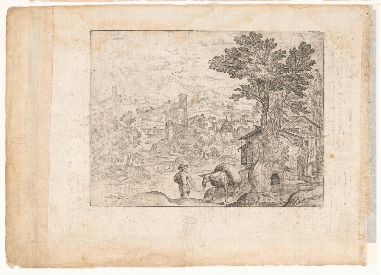 Landschaft mit Mann und Esel von Antonio Tempesta