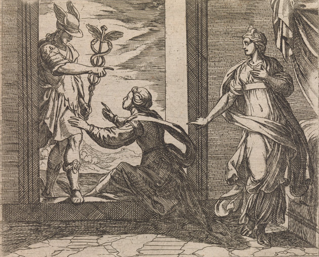 Merkur verwandelt Aglauros in Stein von Antonio Tempesta