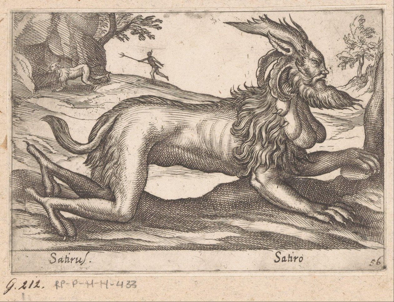 Monströses Wesen (Satirus / Satiro, Tiere und Fabelwesen, Nova raccolta de li animali piu curiosi del mondo) von Antonio Tempesta