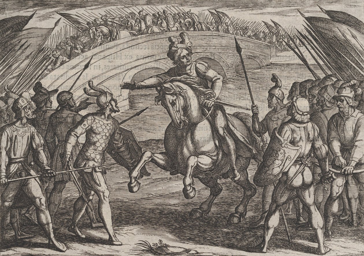 Tafel 22: Civilis trennt deutsche und niederländische Truppen, aus Der Krieg der Römer gegen die..., 1611 von Antonio Tempesta