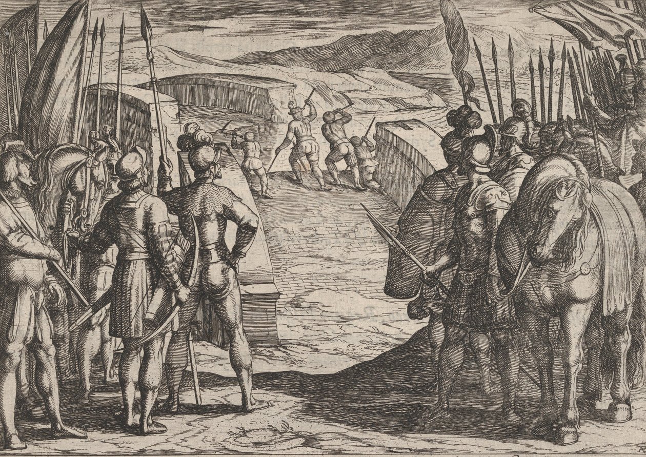 Tafel 35: Die Bataver werden ängstlich und beginnen Friedensgespräche, aus Der Krieg der Römer gegen die Bataver, 1611 von Antonio Tempesta